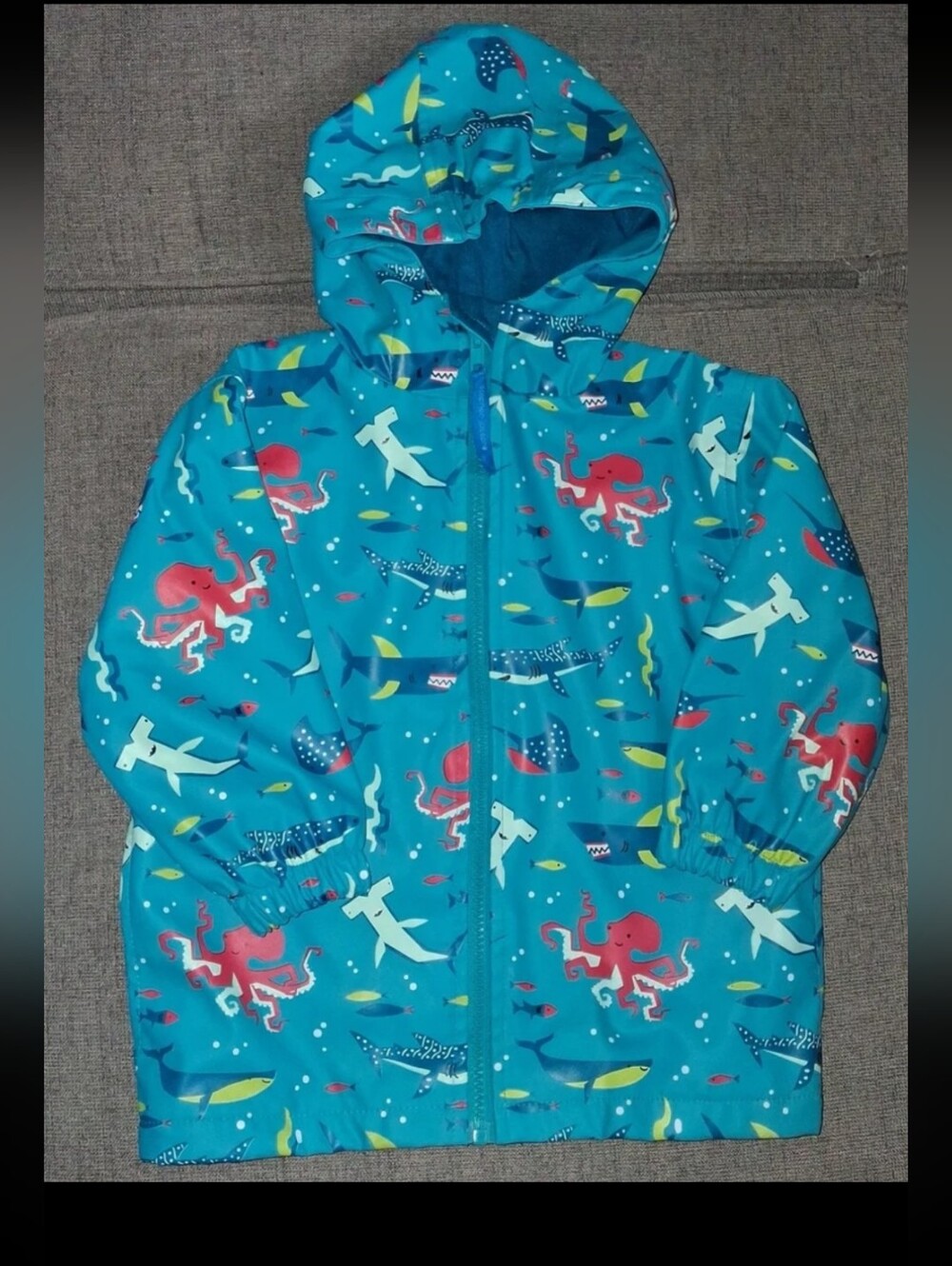 Stephen Joseph Octopus & Shark Print Hooded Rain Jacket Boys or unisex Size 2T